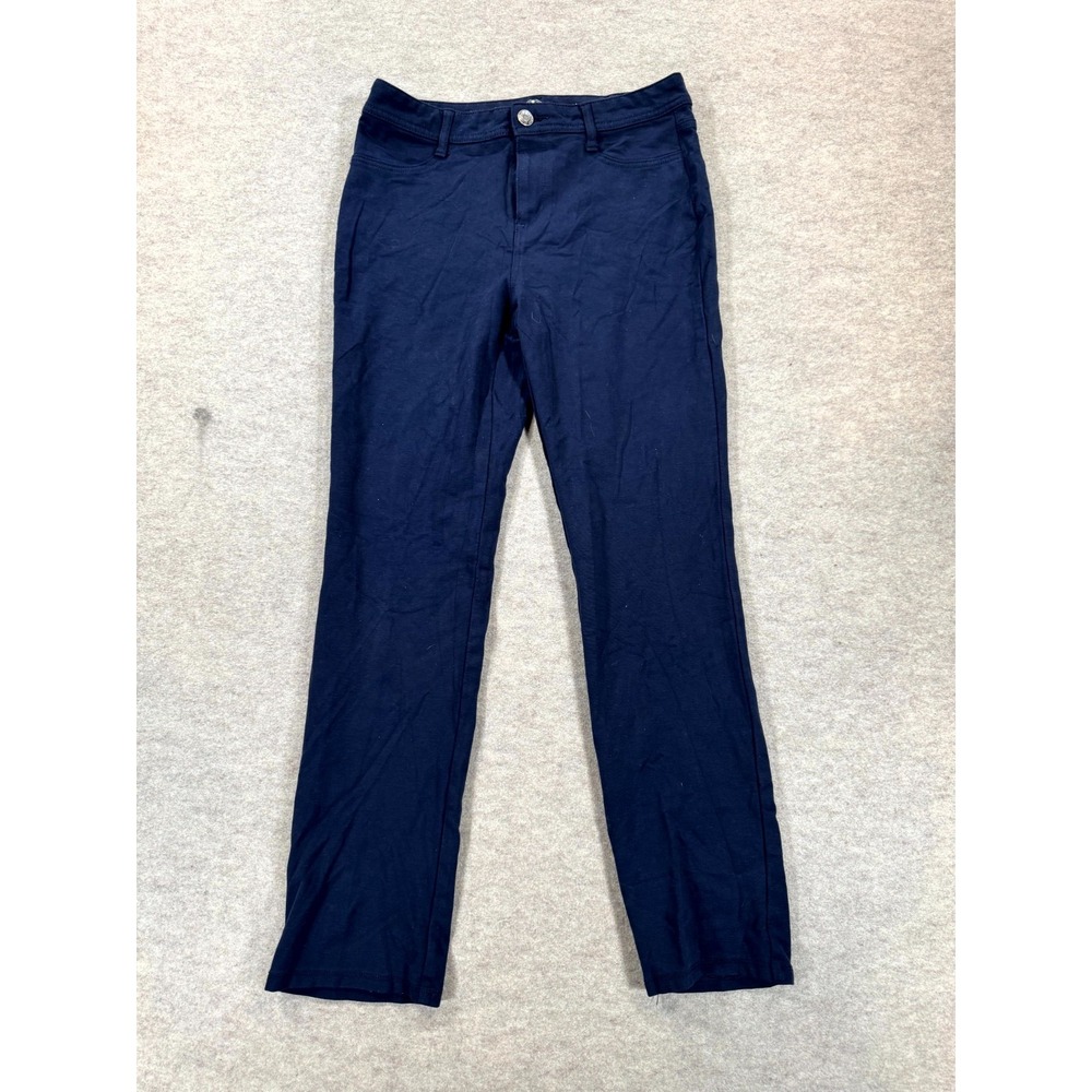 St Johns Bay Ankle Pants Womens Medium Navy Blue Rayon Stretch Straight Leg